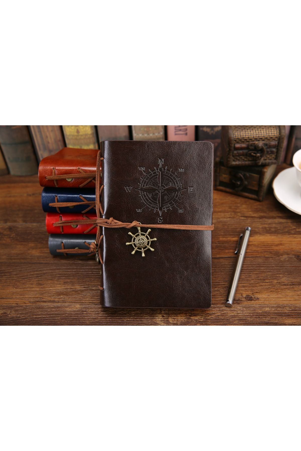 Brown Vintage Sailor Themed Daily Memory Souvenir Travel Agenda Notebook with Leather Cover Antique Retro Gift