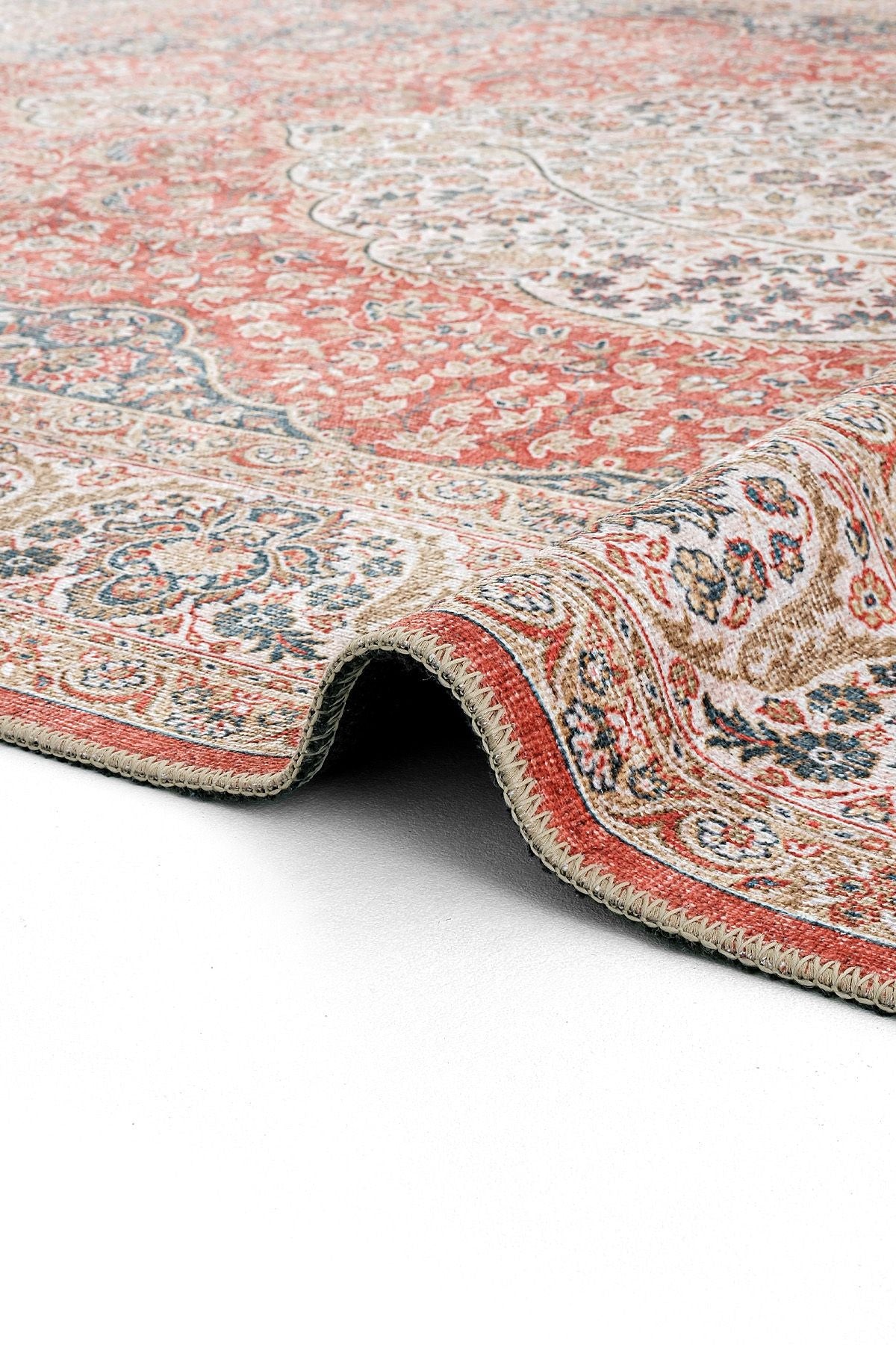 Red Colour Ethnic Patterned Authentic Chenille Carpet Washable Antique Vintage Centered Living Room Carpet