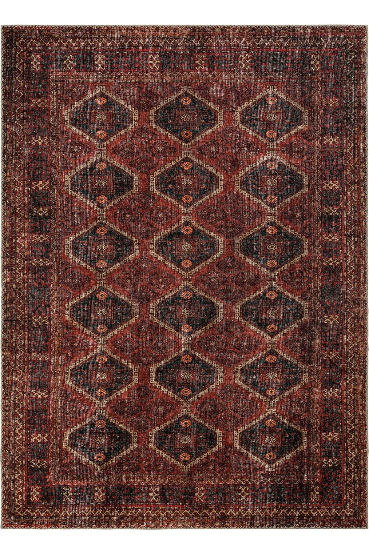 Burgundy Antique Vintage Carpet Ethnic Patterned Authentic Woven Chenille Carpet Washable Living Room Carpet