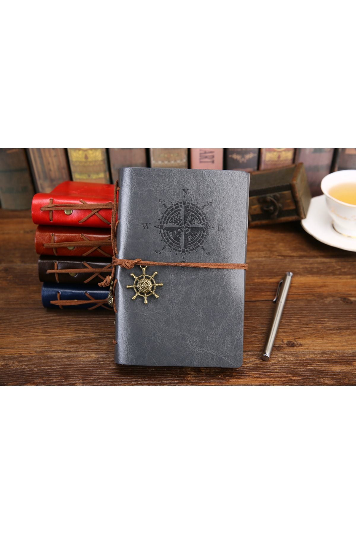 Grey Vintage Sailor Themed Daily Memory Souvenir Travel Agenda Notebook with Leather Cover Antique Retro Gift