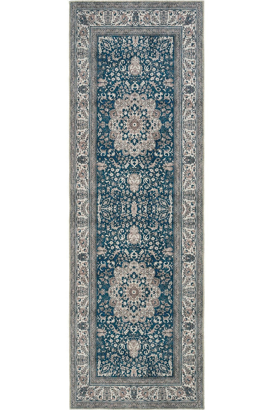 Navy Blue Antique Vintage Carpet Runner Digital Printing Carpet Machine Washable Living Room Carpet