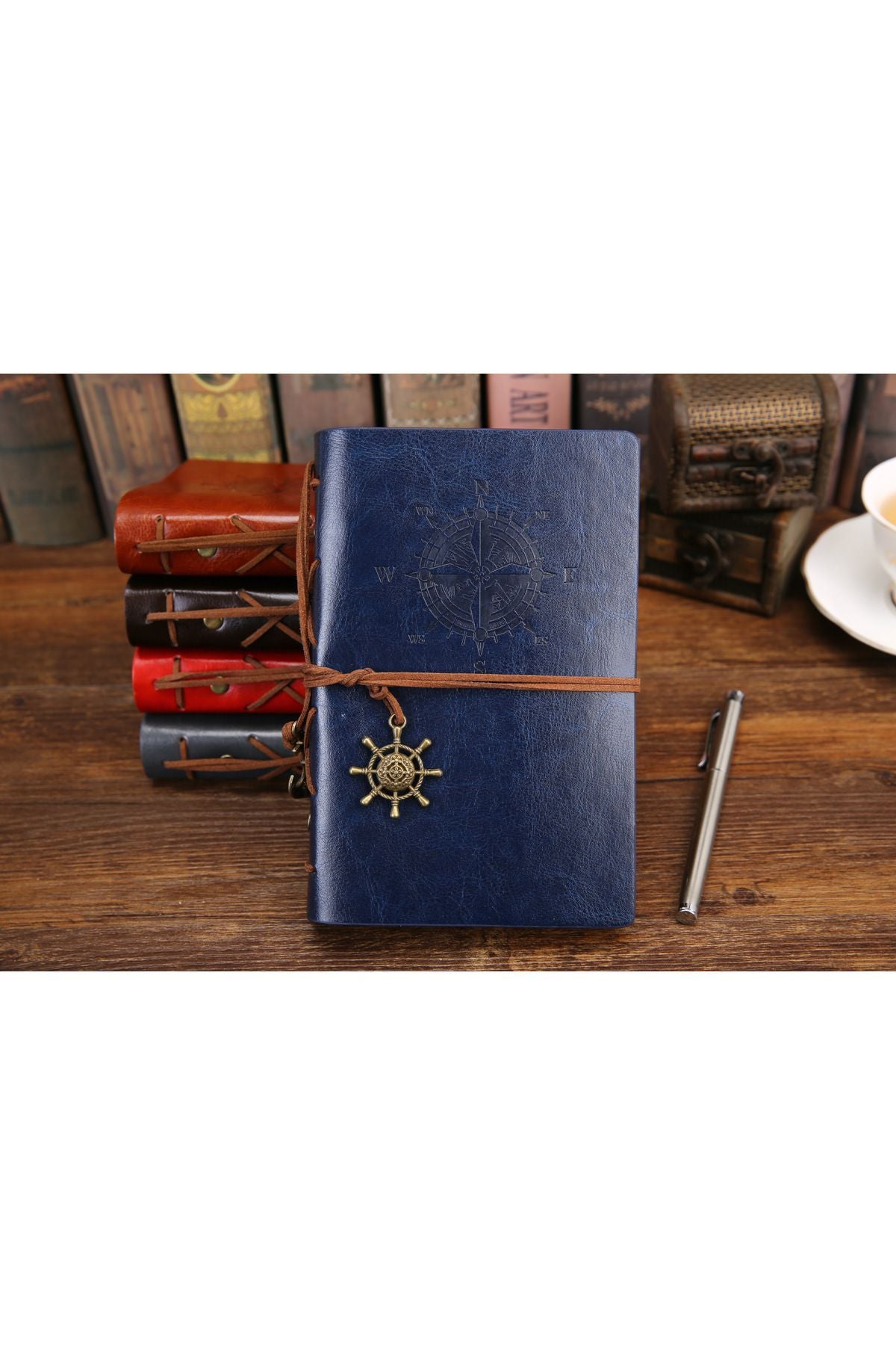 Blue Leather Cover Vintage Sailor Themed Diary Keepsake Travel Journal Antique Retro Gift