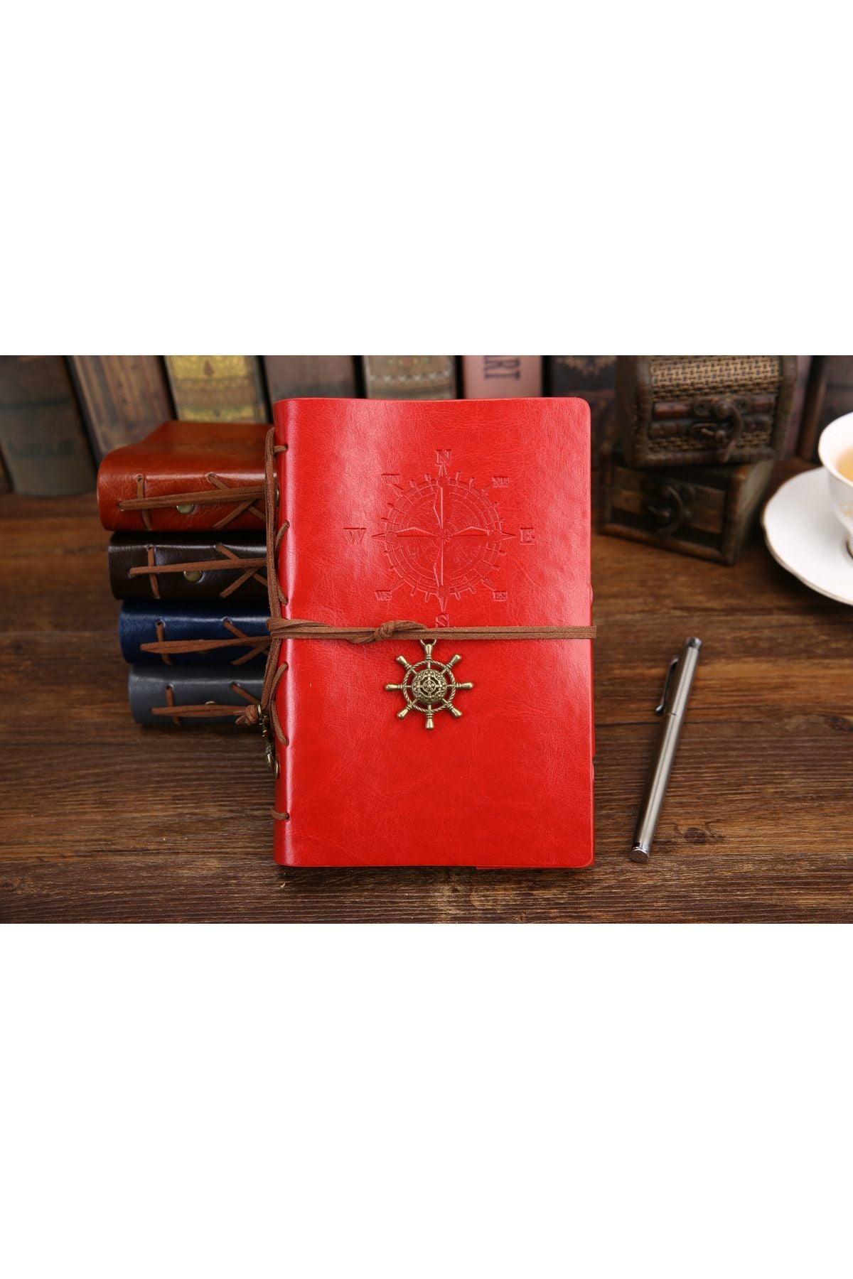 Red Vintage Sailor Themed Daily Memory Souvenir Travel Agenda Notebook with Leather Cover Antique Retro Gift