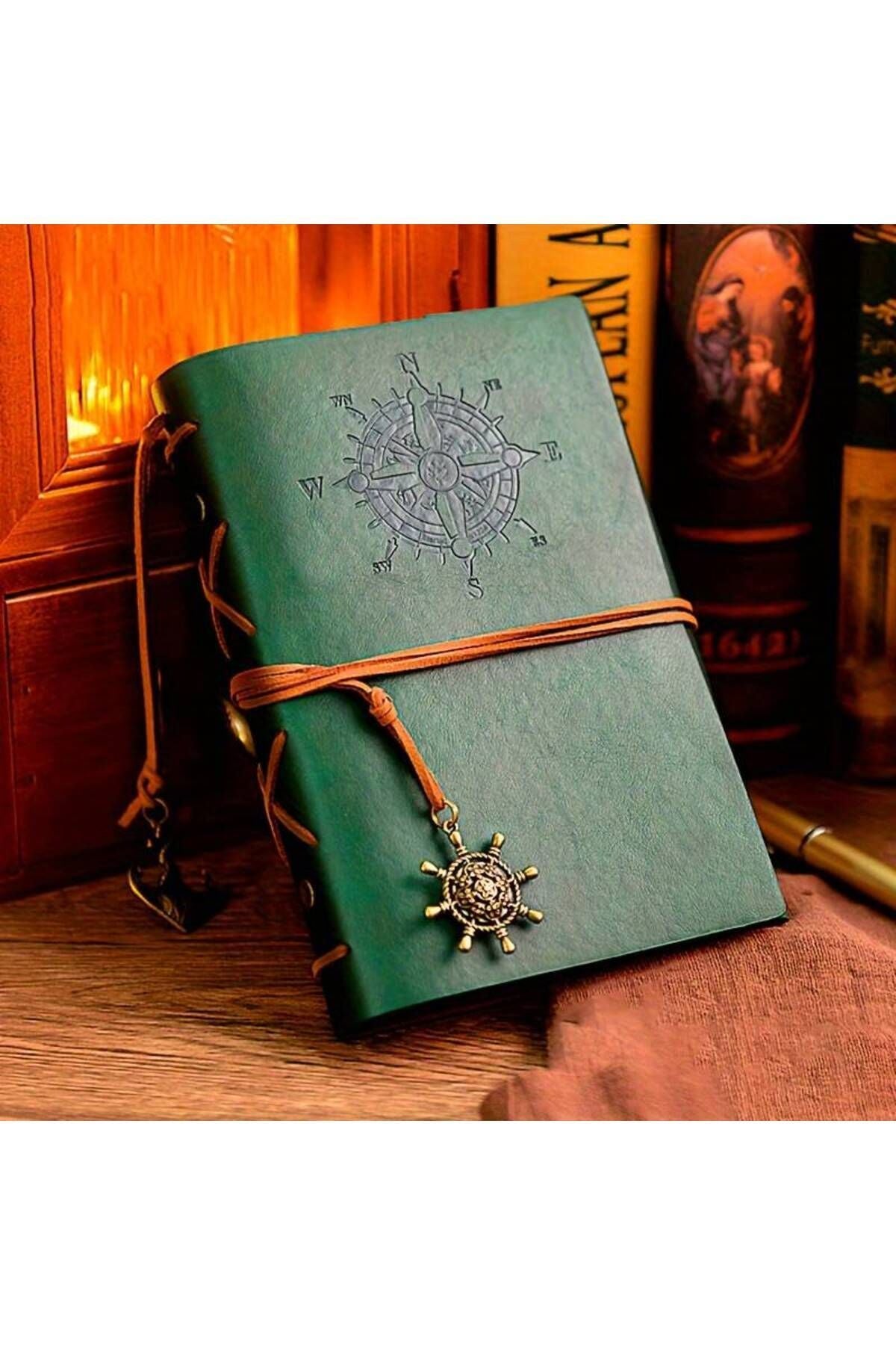 Green Leather Cover Vintage Sailor Themed Diary Keepsake Travel Journal Antique Retro Gift