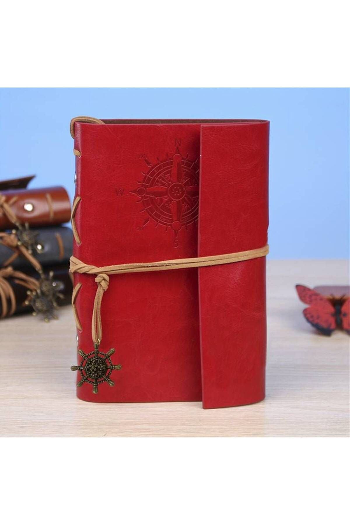 Red Vintage Sailor Themed Daily Memory Souvenir Travel Agenda Notebook with Leather Cover Antique Retro Gift