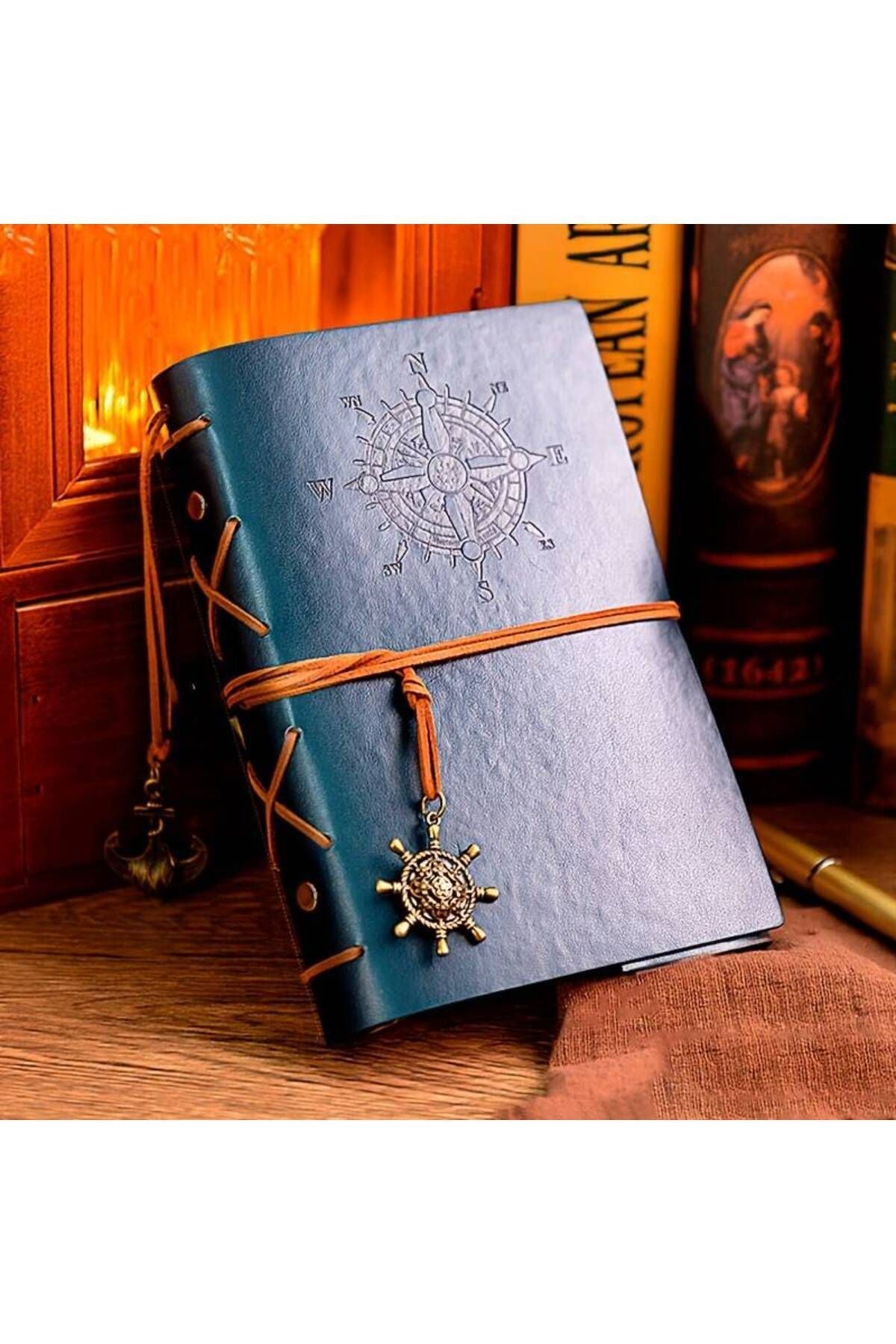 Blue Leather Cover Vintage Sailor Themed Diary Keepsake Travel Journal Antique Retro Gift