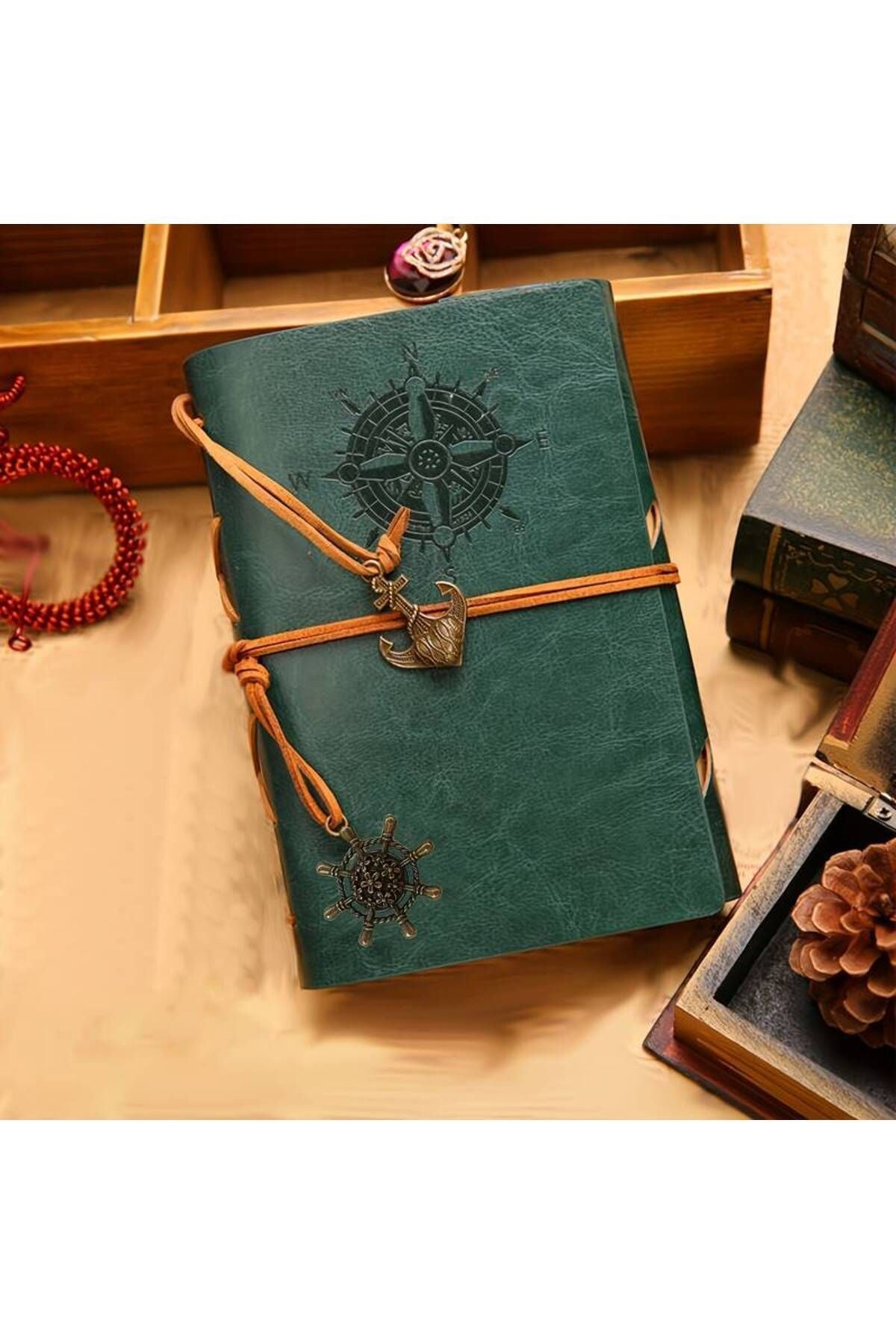 Green Leather Cover Vintage Sailor Themed Diary Keepsake Travel Journal Antique Retro Gift