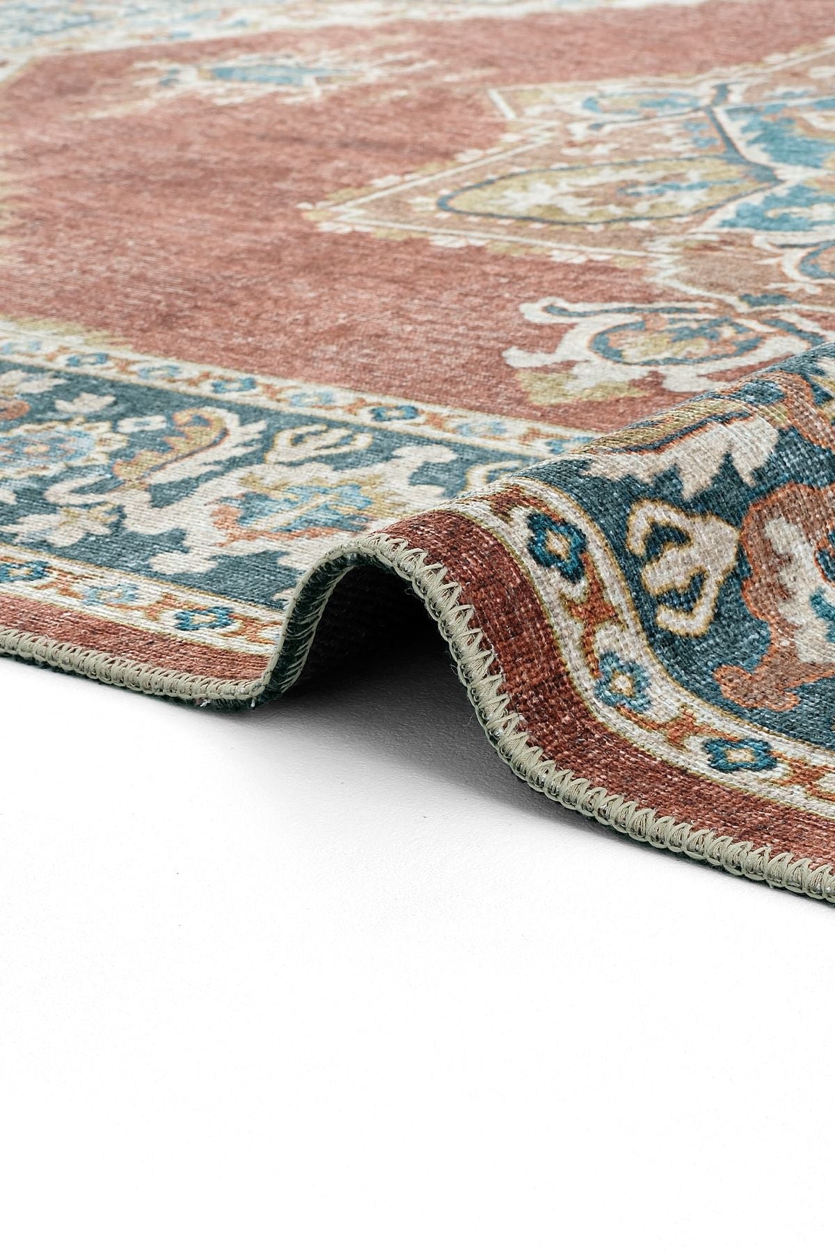 Beige Ethnic Patterned Authentic Woven Chenille Carpet Washable Antique Vintage Centered Living Room Carpet