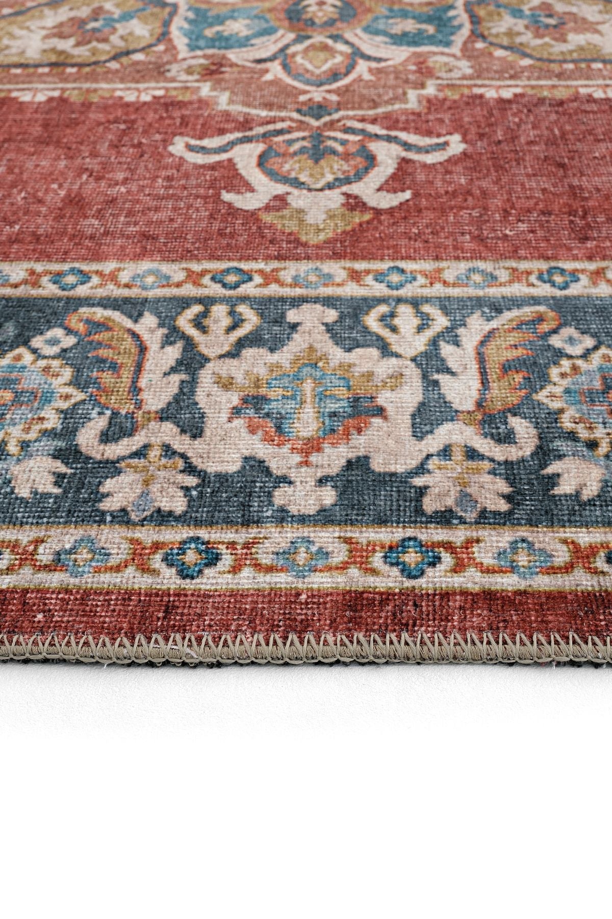 Beige Ethnic Patterned Authentic Woven Chenille Carpet Washable Antique Vintage Centered Living Room Carpet