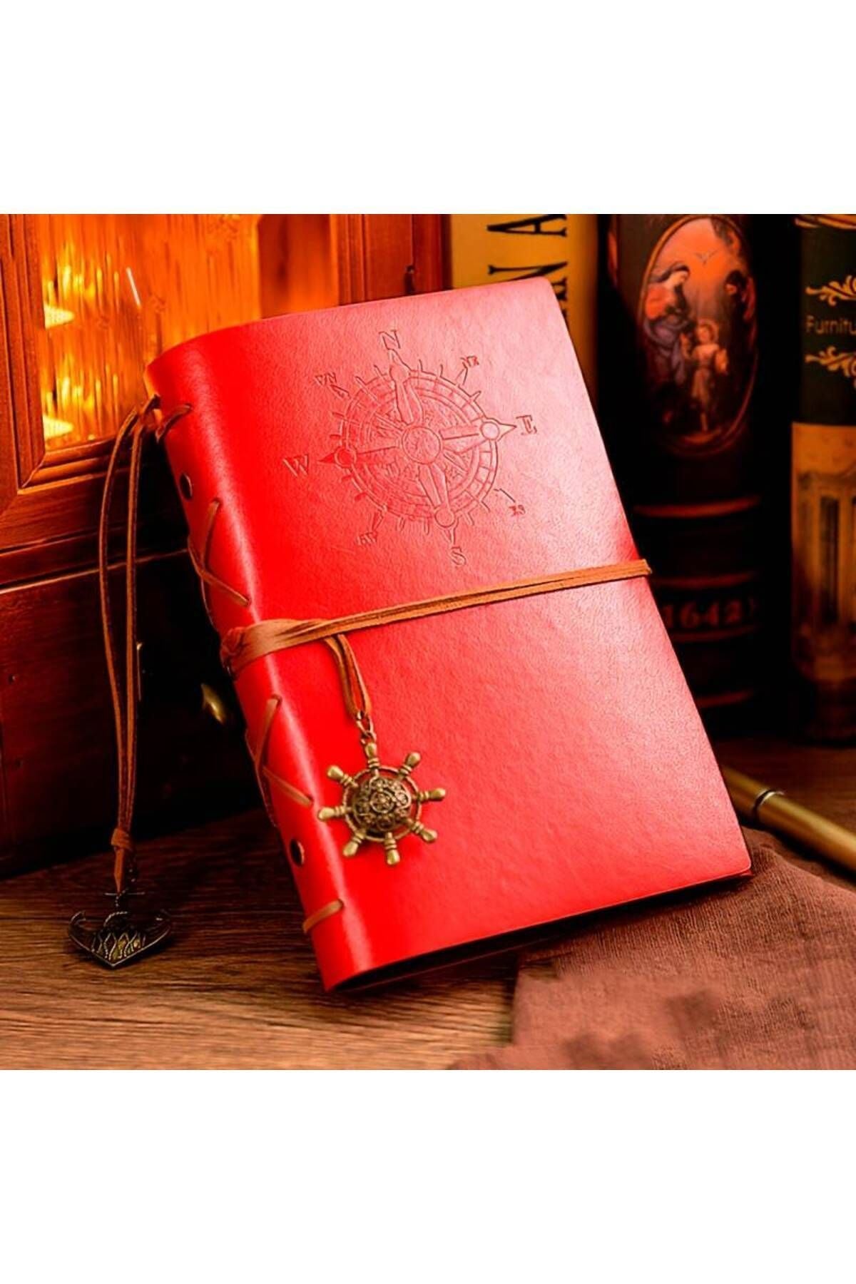 Red Vintage Sailor Themed Daily Memory Souvenir Travel Agenda Notebook with Leather Cover Antique Retro Gift