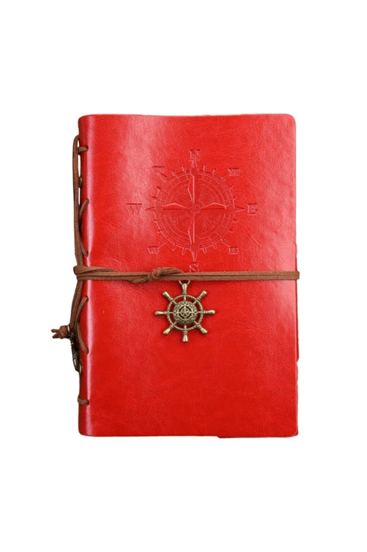 Red Vintage Sailor Themed Daily Memory Souvenir Travel Agenda Notebook with Leather Cover Antique Retro Gift