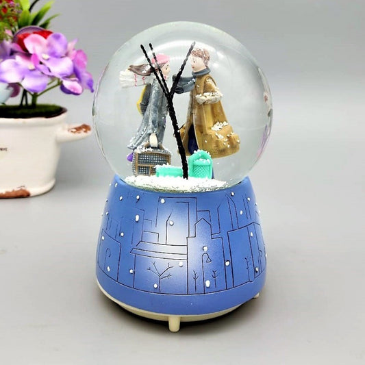 Big Size Snow Globe with Double Lights and Musical Sprays Meeting Under Tree