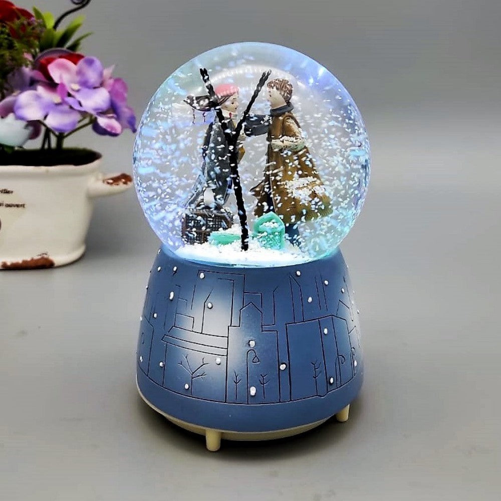Big Size Snow Globe with Double Lights and Musical Sprays Meeting Under Tree