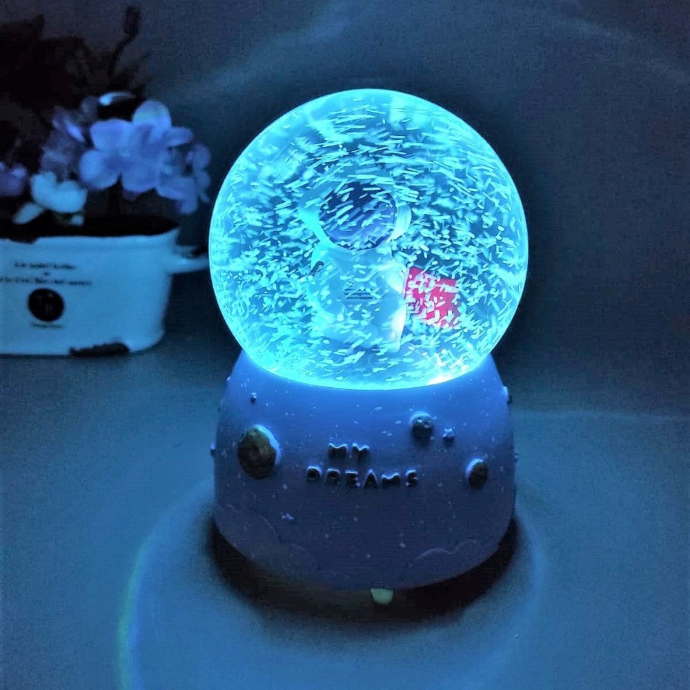 Sitting Astronaut Themed Lighted Musical Spray Oversized Snow Globe