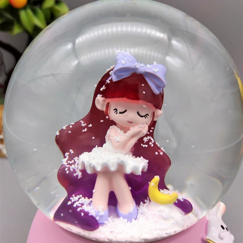 Cute Girl Dreaming Purple Light Musical Spray Big Size Snow Globe