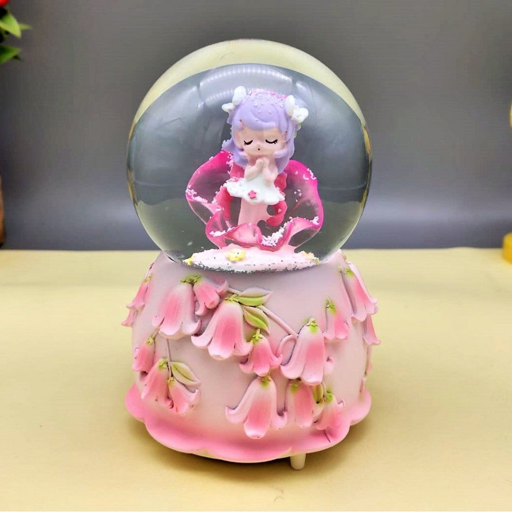 Girl In Pink Flowers Lighted Musical Spray Large Size Snow Globe