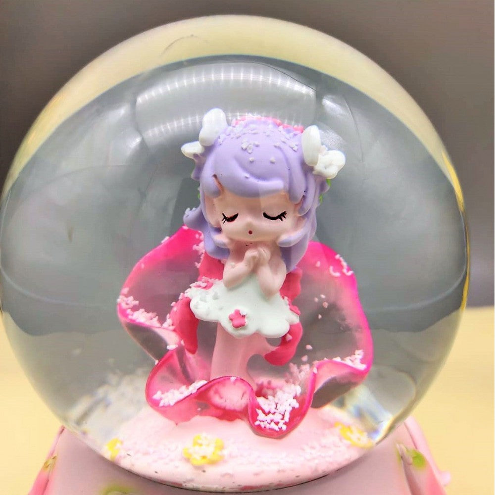 Girl In Pink Flowers Lighted Musical Spray Large Size Snow Globe