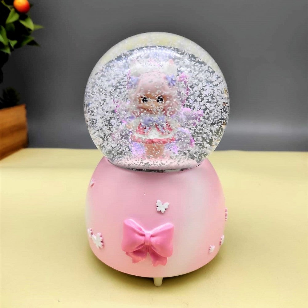 Cute Little Girl Pink Color Light Musical Spray Big Size Snow Globe