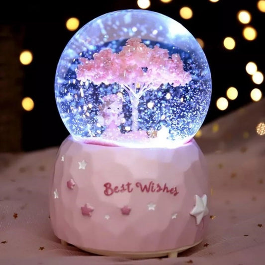 Girl Dreaming Under Tree Large Sized Snow Globe with Lights Musical Spray