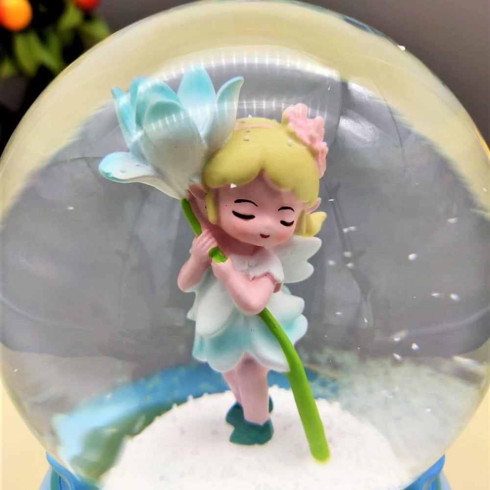 Blue Flower Girl Lighted Musical Spray Big Size Snow Globe