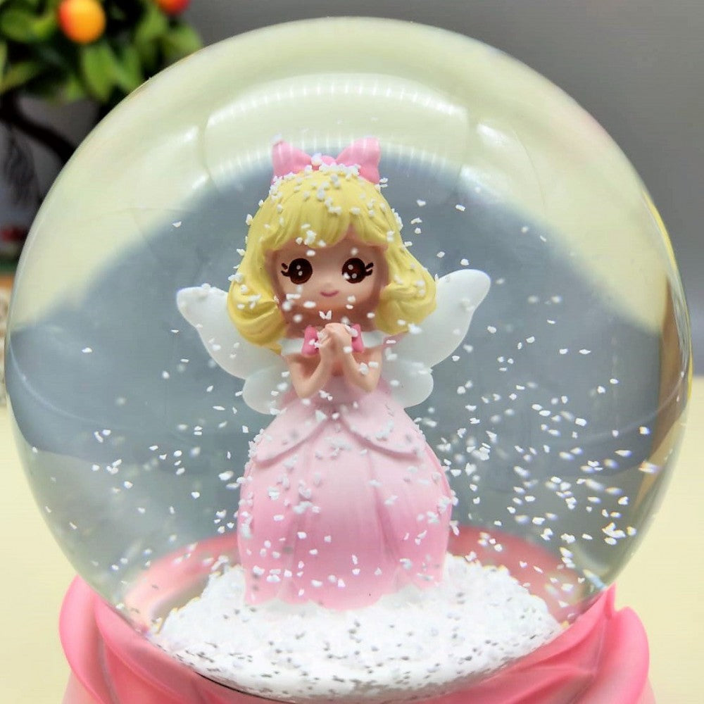 Pink Princess With Angel Wings Lighted Musical Spray Big Size Snow Globe