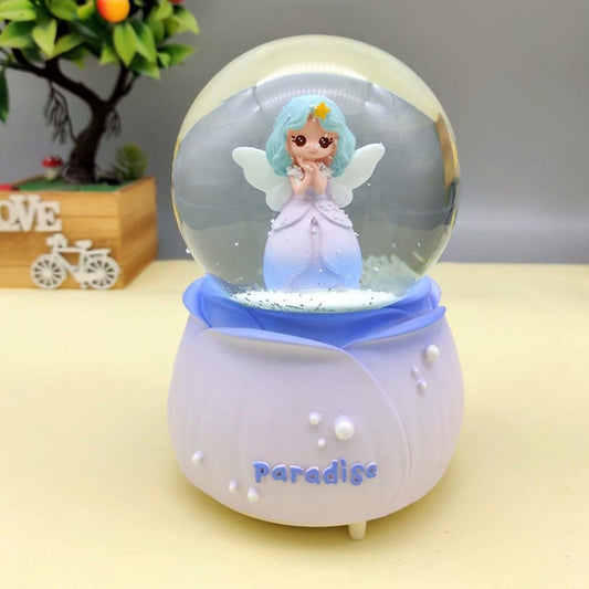 Angel Wings Blue Princess Luminous Musical Spray Big Size Snow Globe