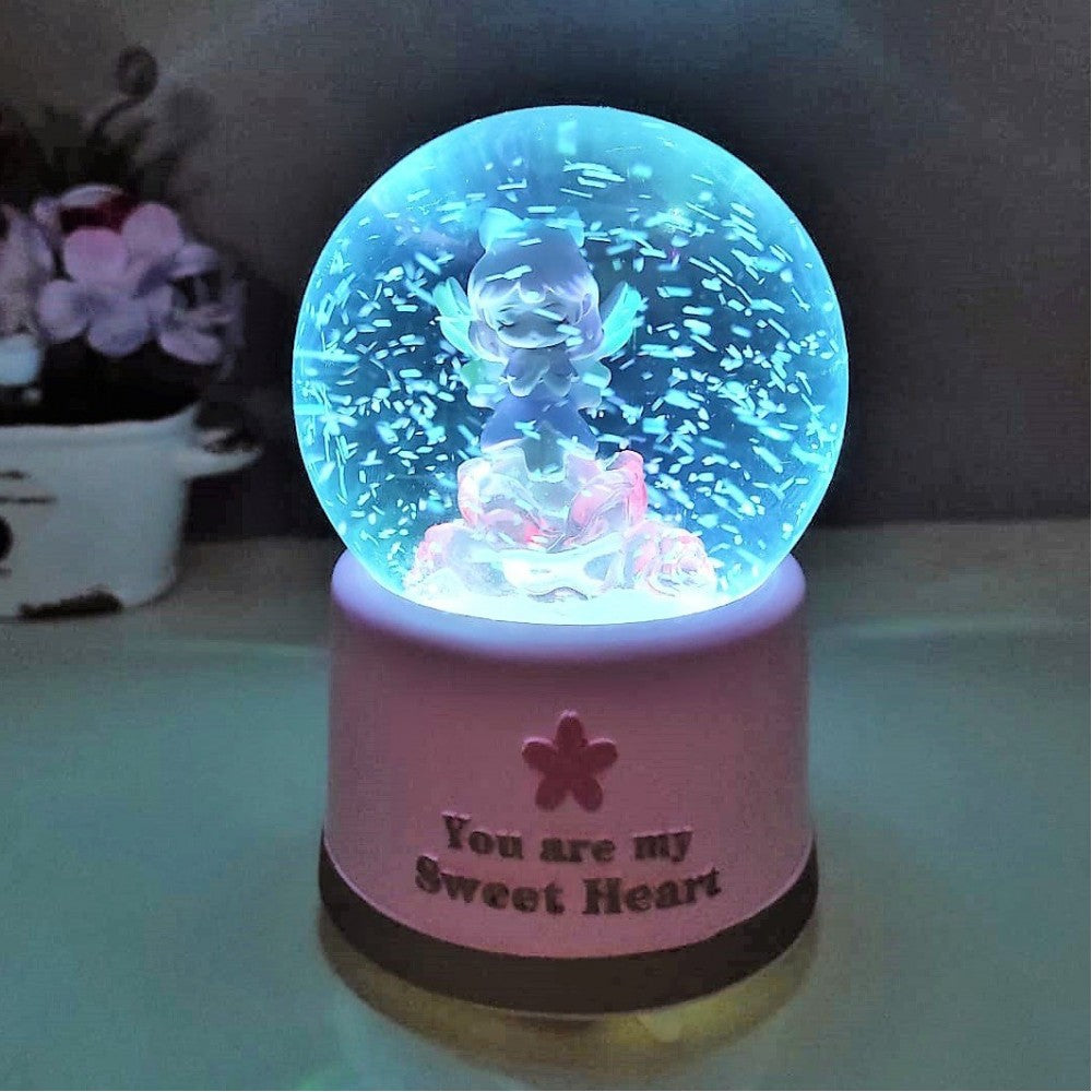 Dreaming Girl With Angel Wings Large Size Snow Globe With Lights Music And Spray