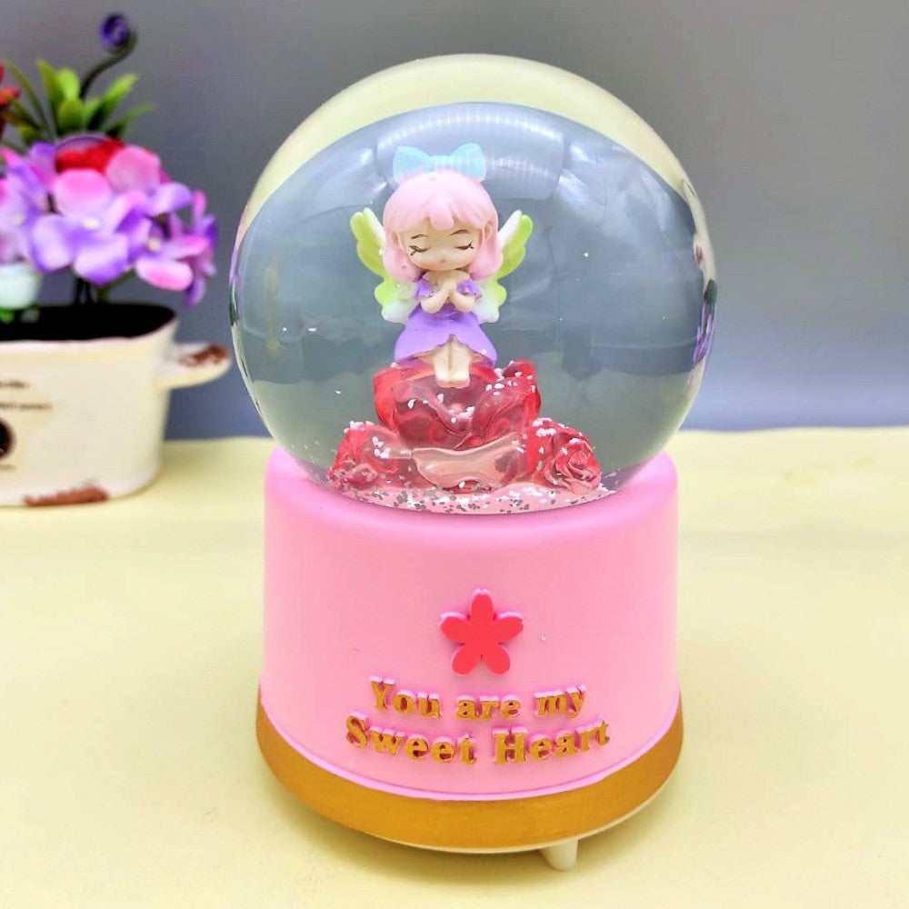 Dreaming Girl With Angel Wings Large Size Snow Globe With Lights Music And Spray