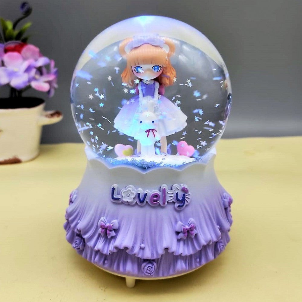 Cute Girl Holding Rabbit Large Size Snow Globe With Lights And Music And Spray