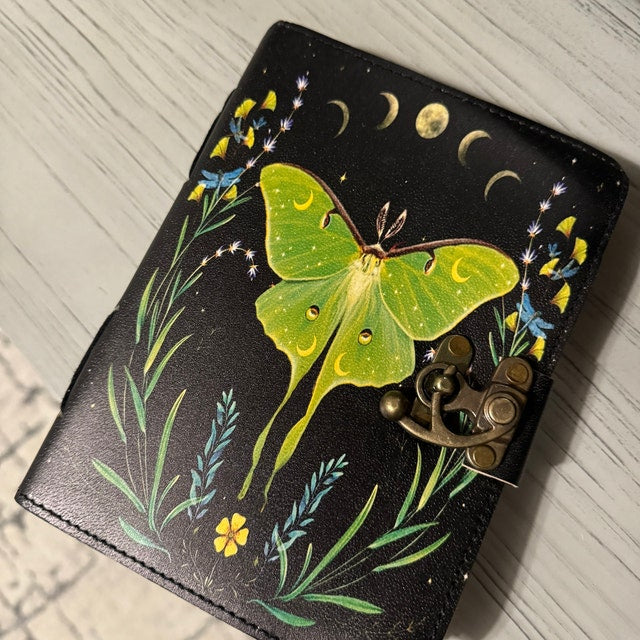 Blank Spell Book of Shadows Luna Moth Journal Witchcraft Supplies Moth Decor and Morpho Butterfly Print best gift for him her