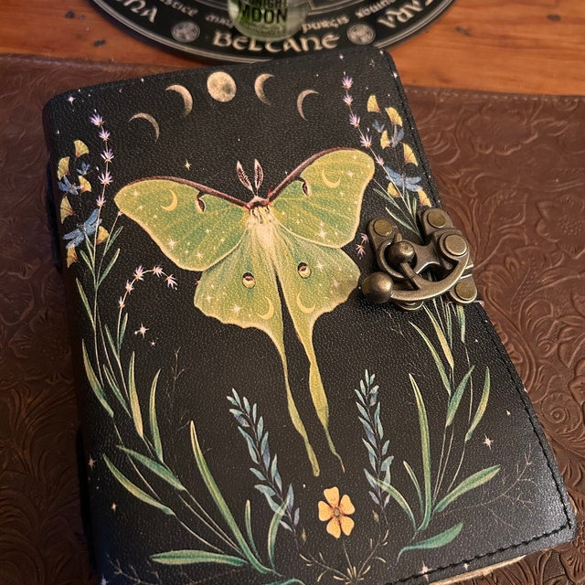 Blank Spell Book of Shadows Luna Moth Journal Witchcraft Supplies Moth Decor and Morpho Butterfly Print best gift for him her