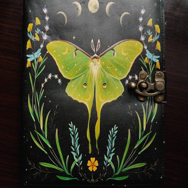 Blank Spell Book of Shadows Luna Moth Journal Witchcraft Supplies Moth Decor and Morpho Butterfly Print best gift for him her