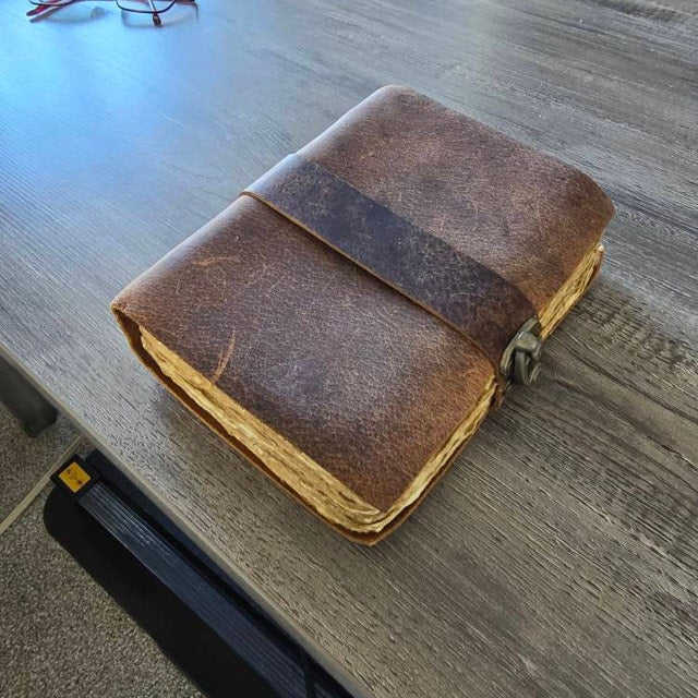 Vintage leather Journal - Blank Spell Book of Shadows, Grimoire Journal, Travel Writing Notebook, Antique Deckle Edge Paper Lock Closure