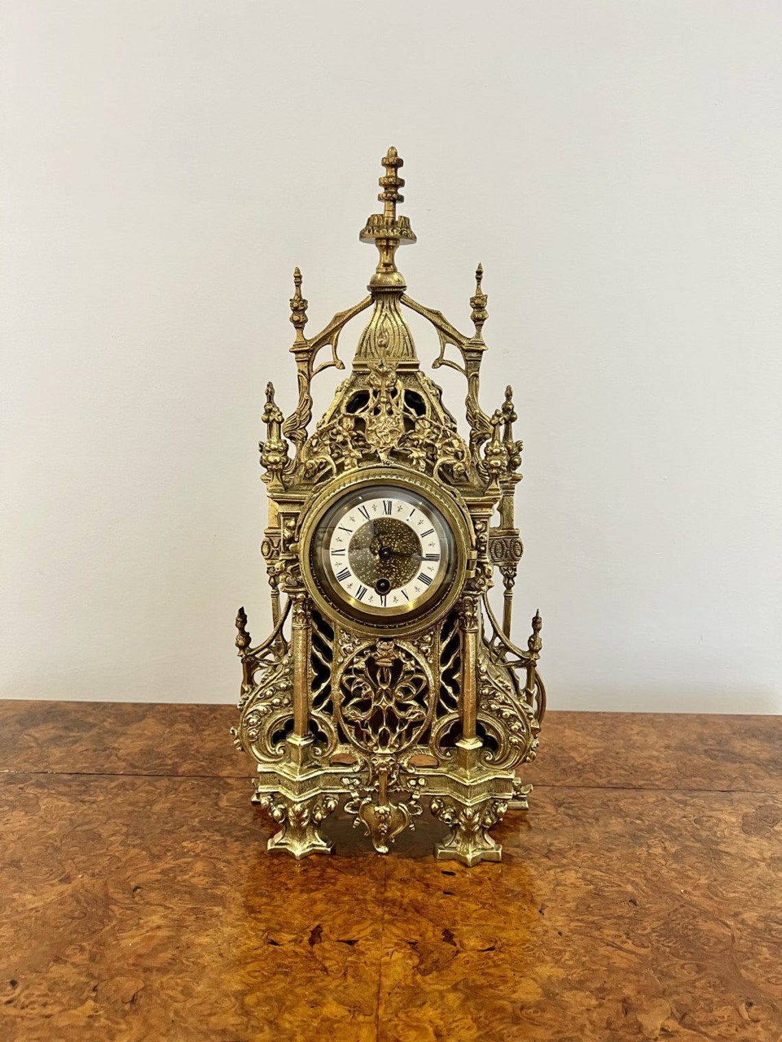 Wonderful antique Victorian quality ornate brass mantle clock