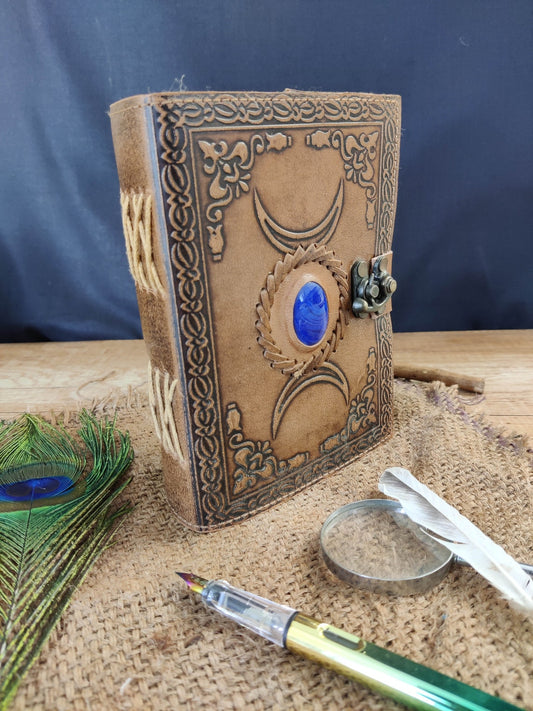 book of shadows - Triple moon third eye stone Leather journal - Blank spell book of shadows, wiccan, book of lovers gifts, gift for him her