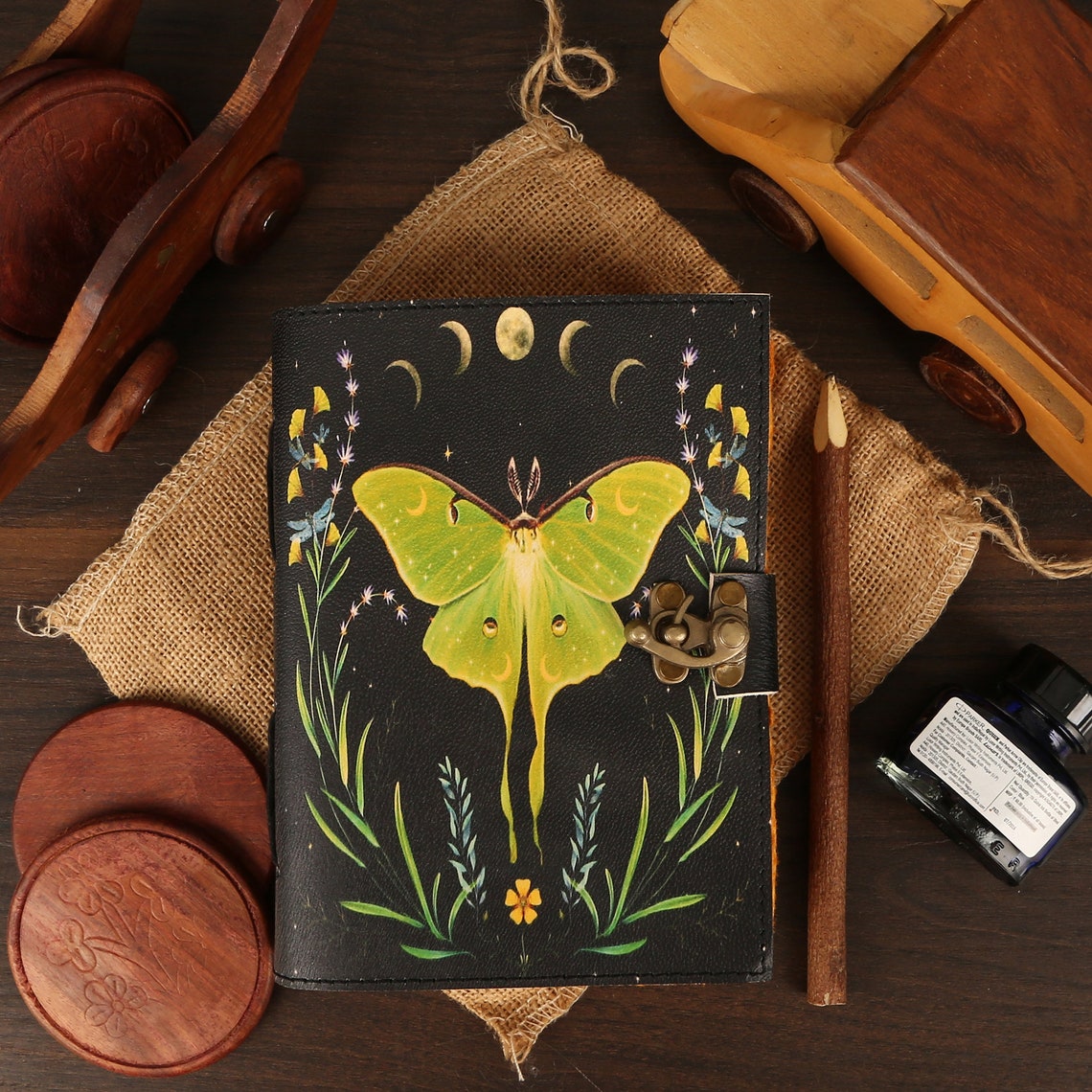 Blank Spell Book of Shadows Luna Moth Journal Witchcraft Supplies Moth Decor and Morpho Butterfly Print best gift for him her