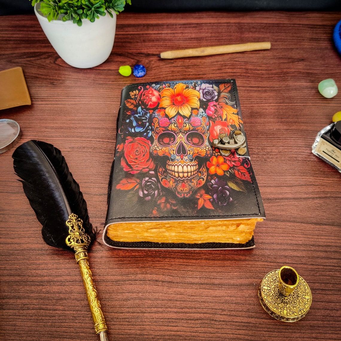 Blank Spell Book of Shadows Sugar Skull lovers Journal Witchcraft Tarot Gothic Notebook Antique Vintage best gift for him her