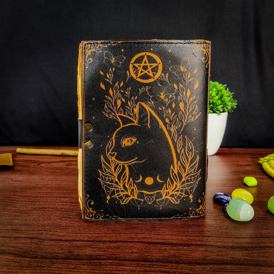 Celtic cat leather journal Blank spell book of shadows Gift for Him her sketchbook grimoire journal notebook Gifts for Him Her