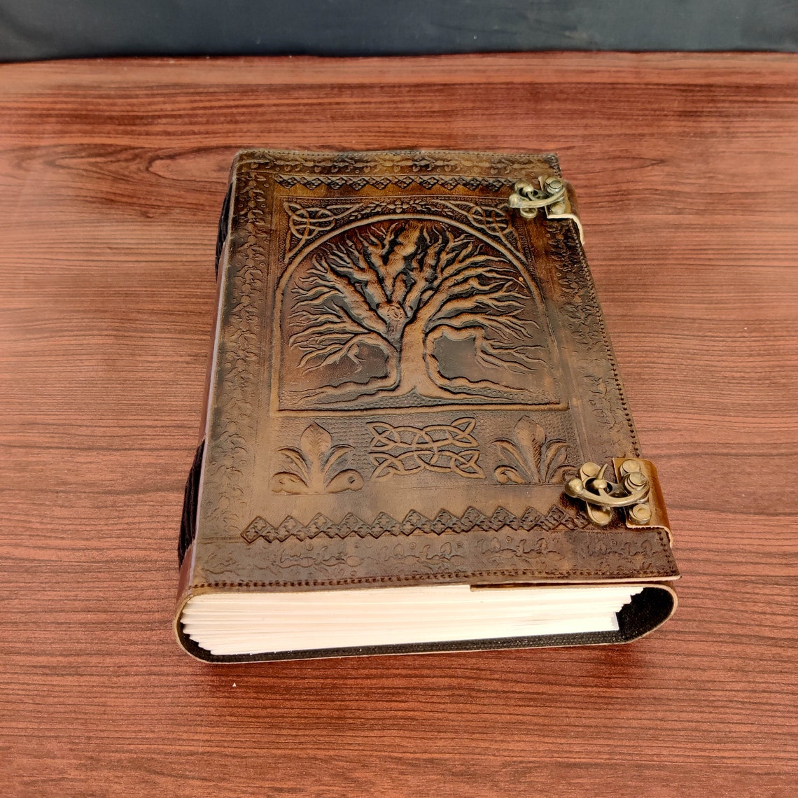 Tree of Life Vintage Leather Journal Grimoire Journal Handmade Pages Blank Spell Book of Shadows Fat Journal Gift for Him Her