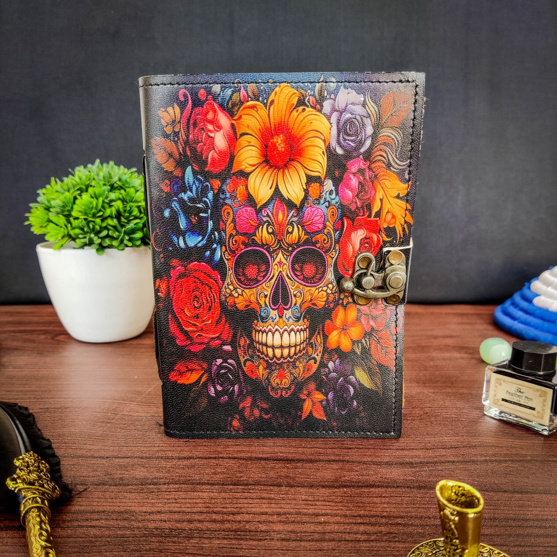 Blank Spell Book of Shadows Sugar Skull lovers Journal Witchcraft Tarot Gothic Notebook Antique Vintage best gift for him her