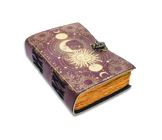 Sun & moon vintage leather journal • wiccan decor, spell book of shadows grimoire journal, journal for man women, sun moon gift