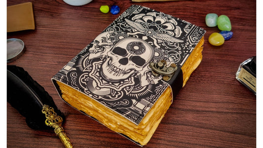 Vintage Leather Journal Skull Journal Blank Spell Book of Shadows Grimoire Journal Handmade Journal The Lovers Gifts for Him Her