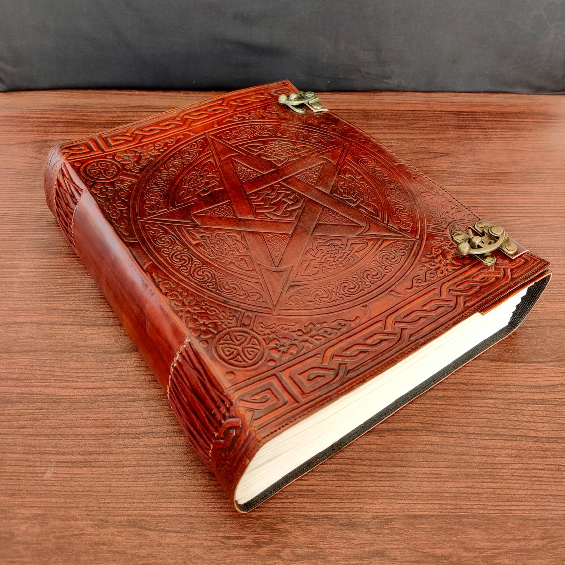 Large Journal Pentagram Vintage Leather Journal Grimoire Book of shadows Leather NoteBook with Handmade Paper Gifts for Him Her 13x10