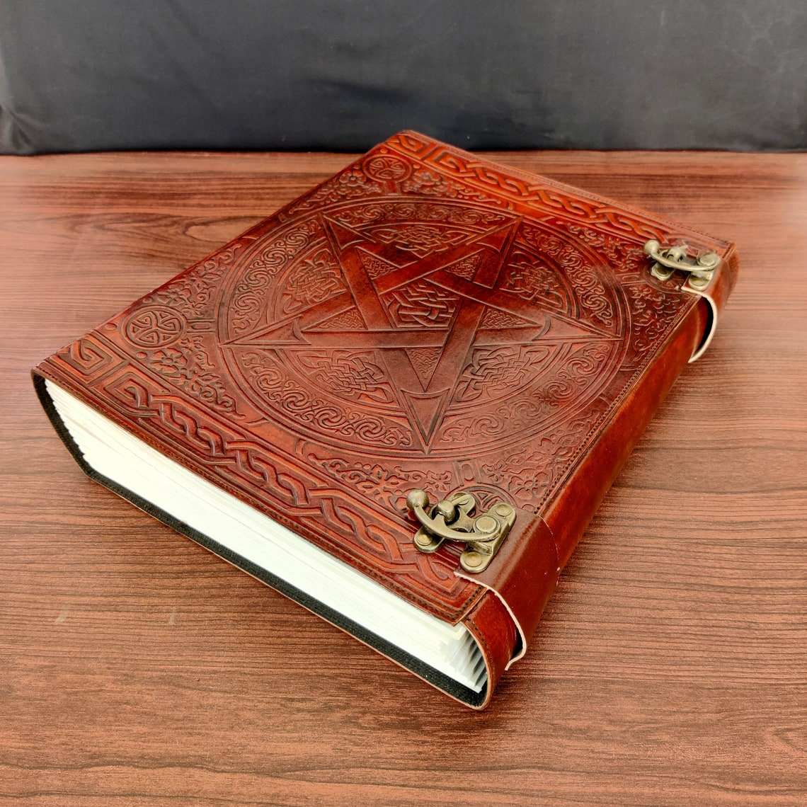 Large Journal Pentagram Vintage Leather Journal Grimoire Book of shadows Leather NoteBook with Handmade Paper Gifts for Him Her 13x10