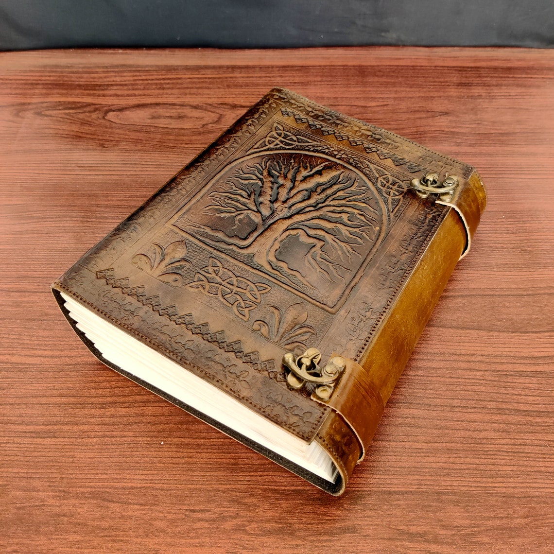 Tree of Life Vintage Leather Journal Grimoire Journal Handmade Pages Blank Spell Book of Shadows Fat Journal Gift for Him Her