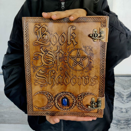 Book of Shadows Large Vintage Leather Journal Grimoire Junk Journal Leather NoteBook SketchBook with Handmade Paper Gifts for Him Her