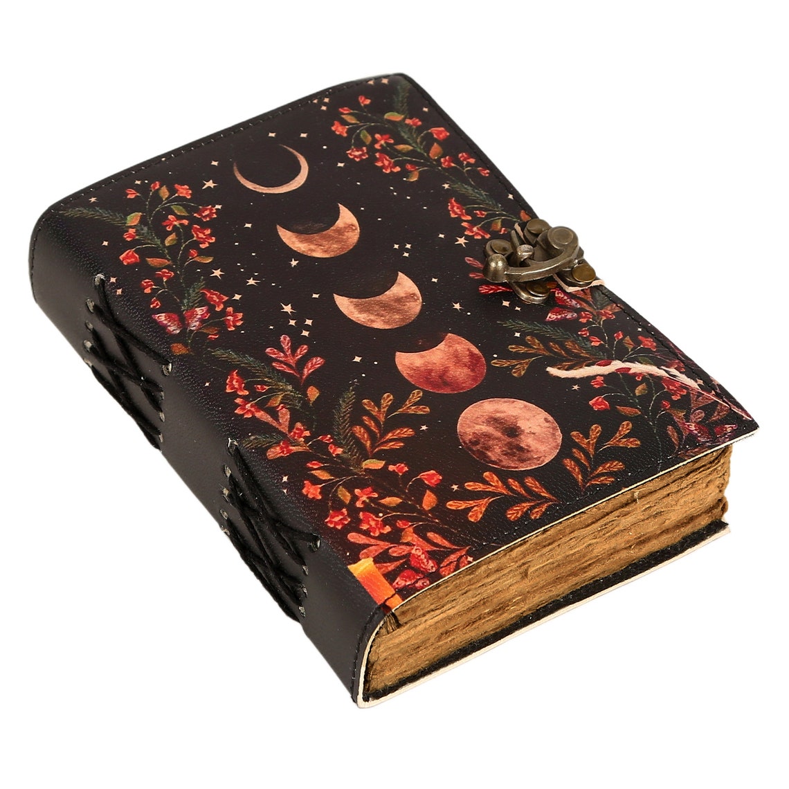 Moon Phase Vintage Leather Journal for Men & Women 200 Pages of Antique Handmade Deckle Edge Vintage Paper, Leather Sketchbook, Great Gift