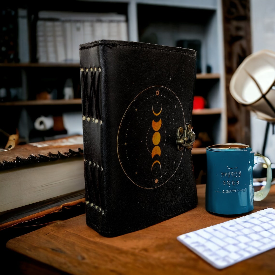 Celestial Moon Phases Vintage Leather Journal for Men & Women 400 Pages of Antique Handmade Deckle Edge Vintage Paper, Sketchbook, Gifts