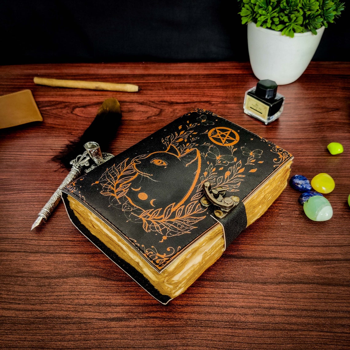 Celtic cat leather journal Blank spell book of shadows Gift for Him her sketchbook grimoire journal notebook Gifts for Him Her