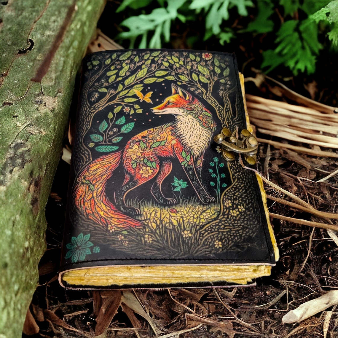 Fox Leather Journal Rustic vintage leather journal Antique Handmade Deckle Edge Paper Book of Shadows, Sketchbook -gift for men and women